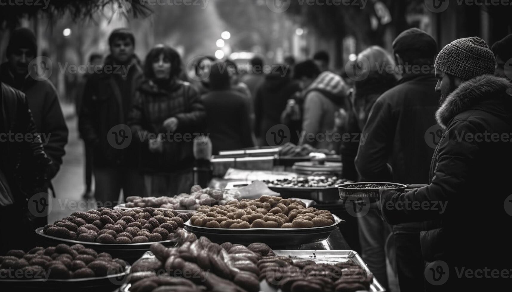 período noturno rua mercado vendendo tradicional festival Comida para com fome clientes gerado de ai foto