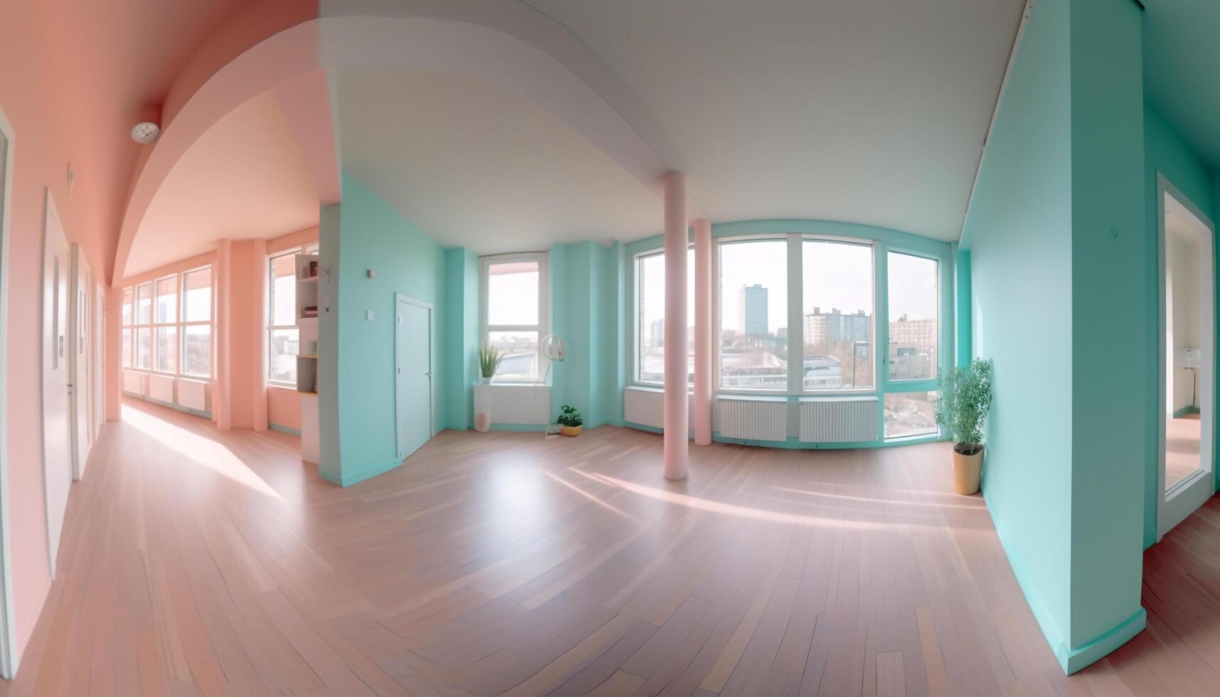 uma moderno, elegante apartamento com limpar \ limpo parquet pavimentos e abstrato decoração gerado de ai foto