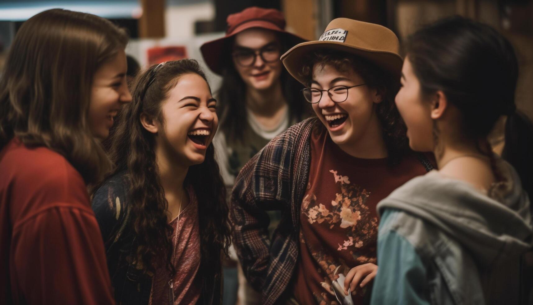 uma grupo do jovem adultos vinculo sobre despreocupado verão Férias gerado de ai foto