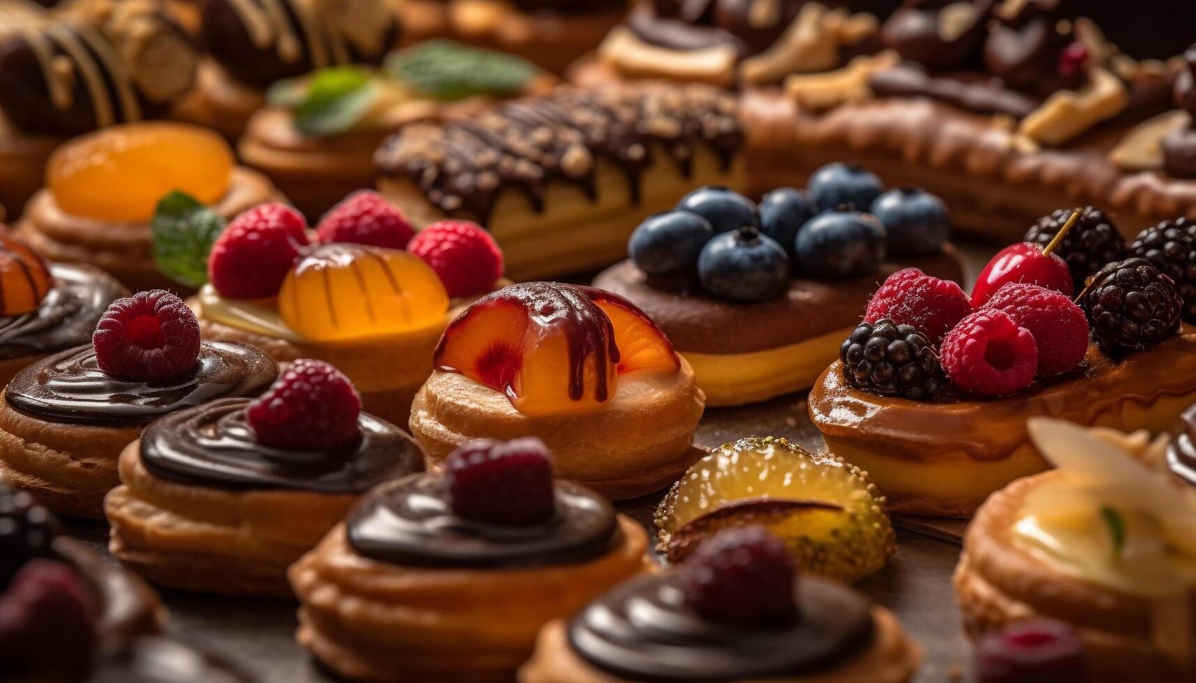 indulgente gourmet sobremesa framboesa bolo de queijo com chocolate e baga variações gerado de ai foto