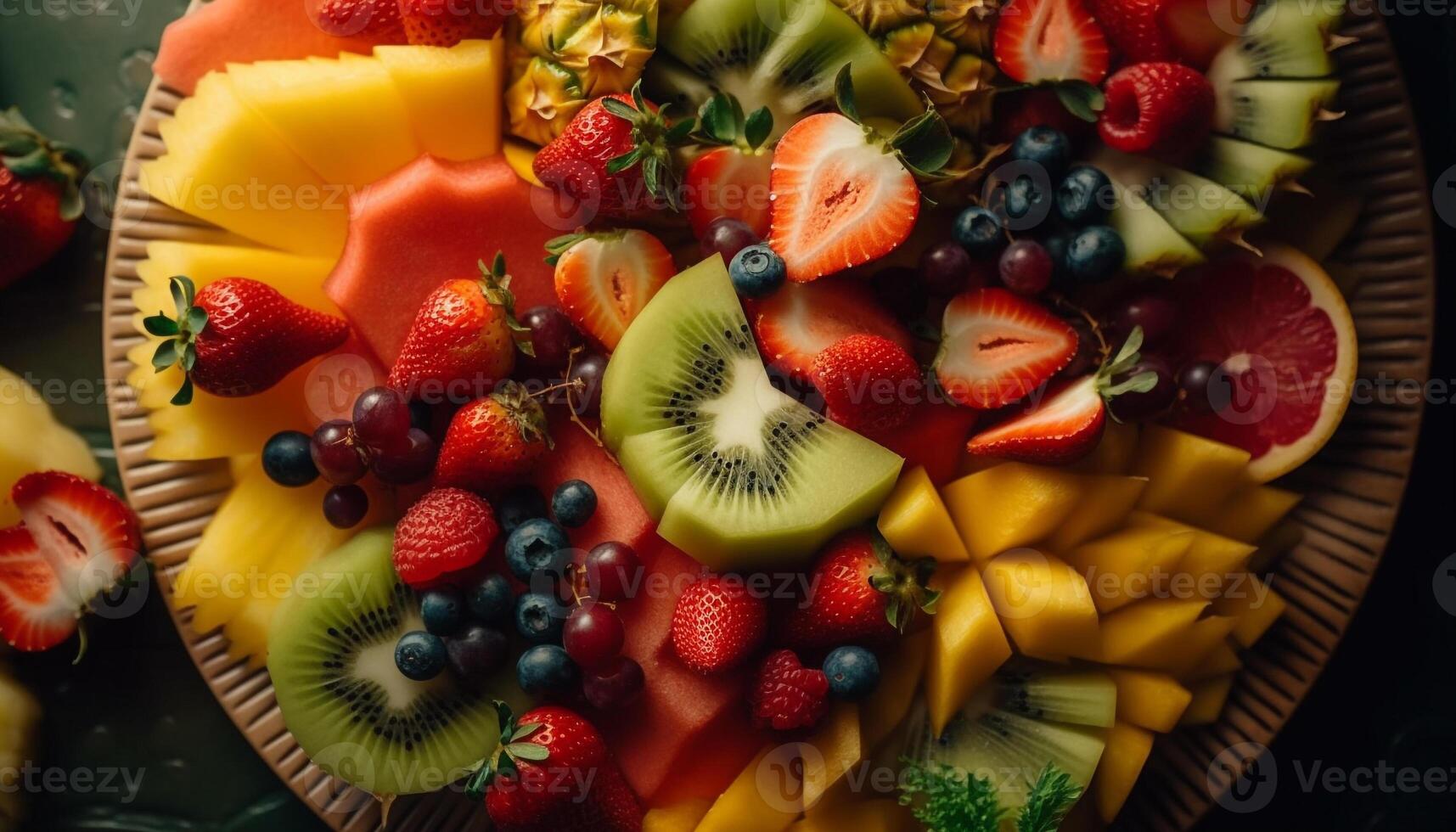 uma refrescante fruta salada com a abundância do saudável variedade gerado de ai foto