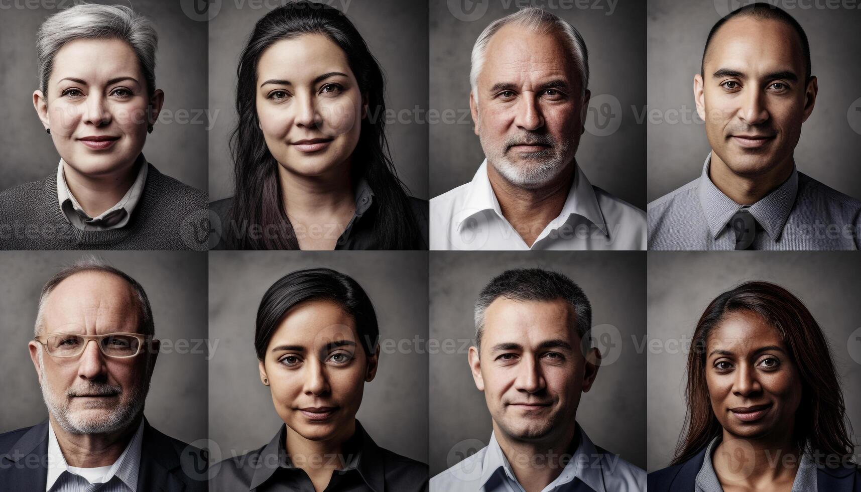 uma coleção do alegre empresários e mulheres sorridente às Câmera gerado de ai foto