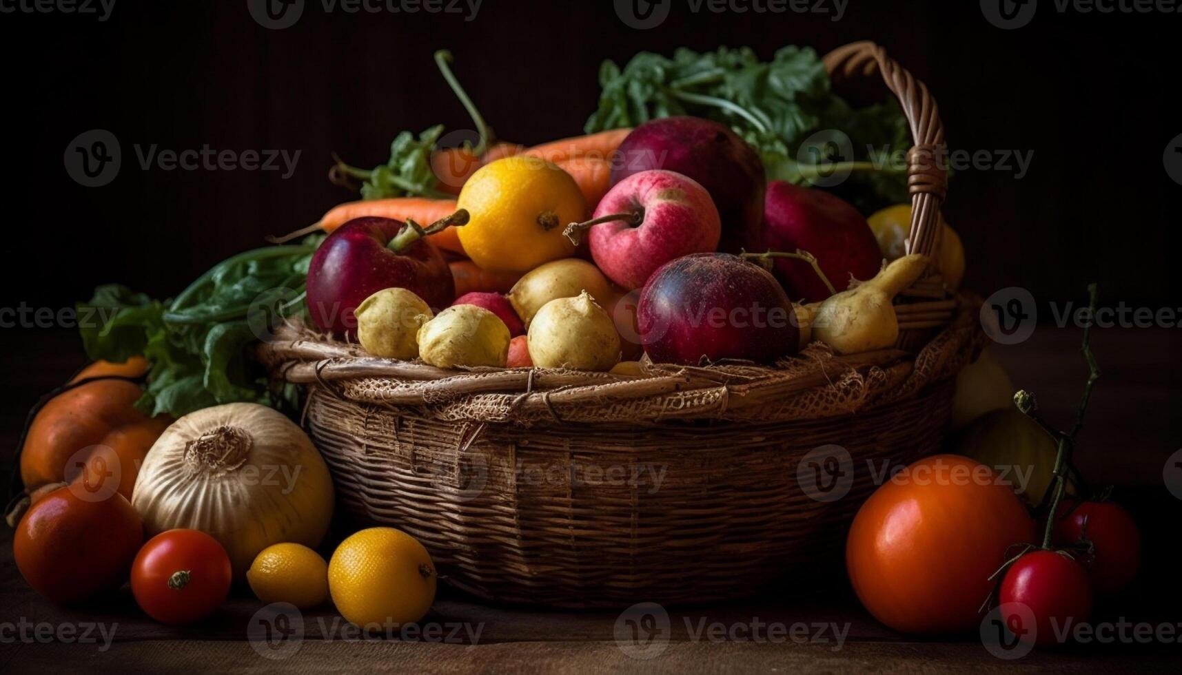 rústico Fazenda tigela preenchidas com suculento, maduro orgânico legumes gerado de ai foto