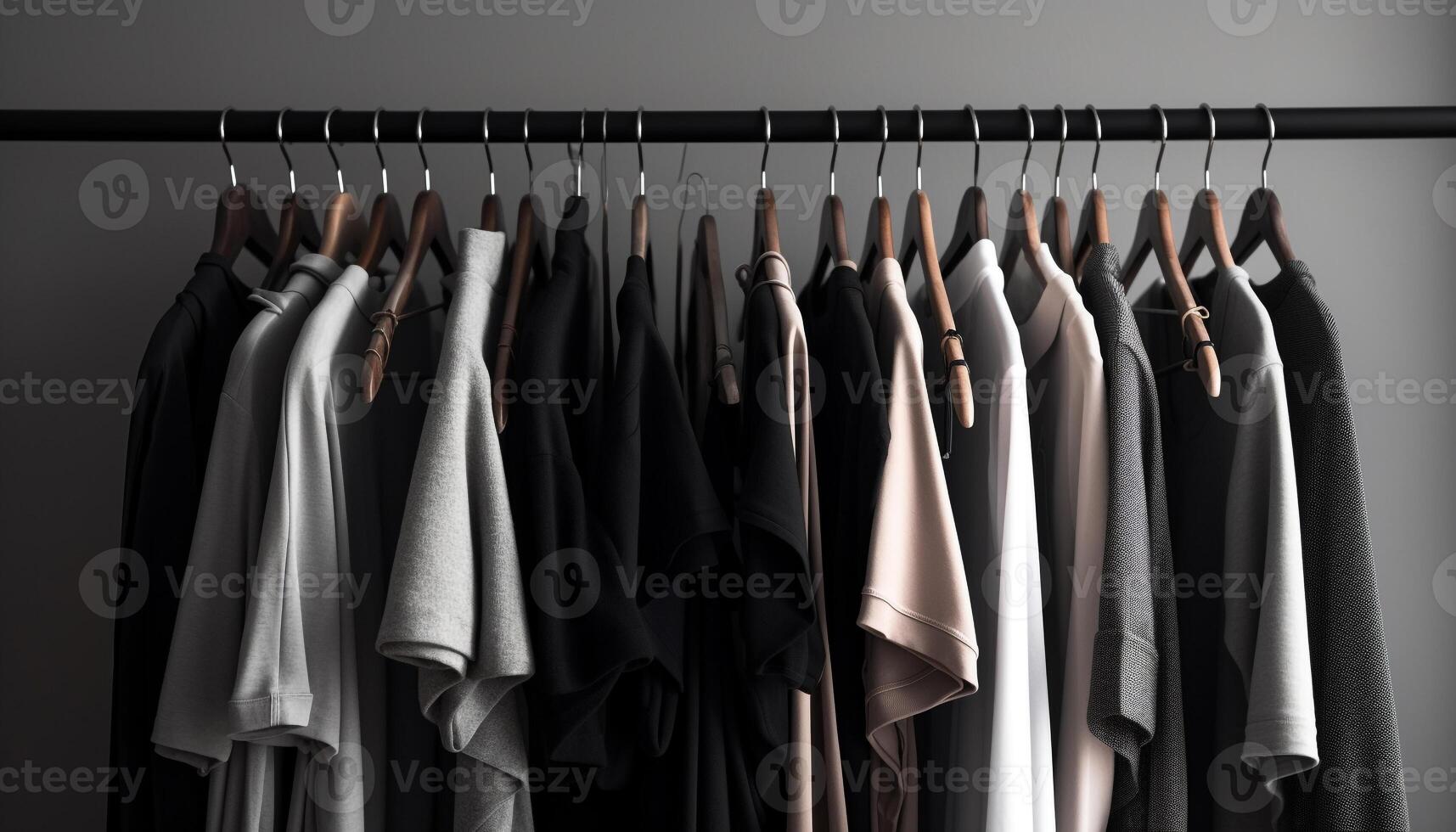 elegante roupas coleção suspensão dentro moderno butique, perfeito para compras gerado de ai foto