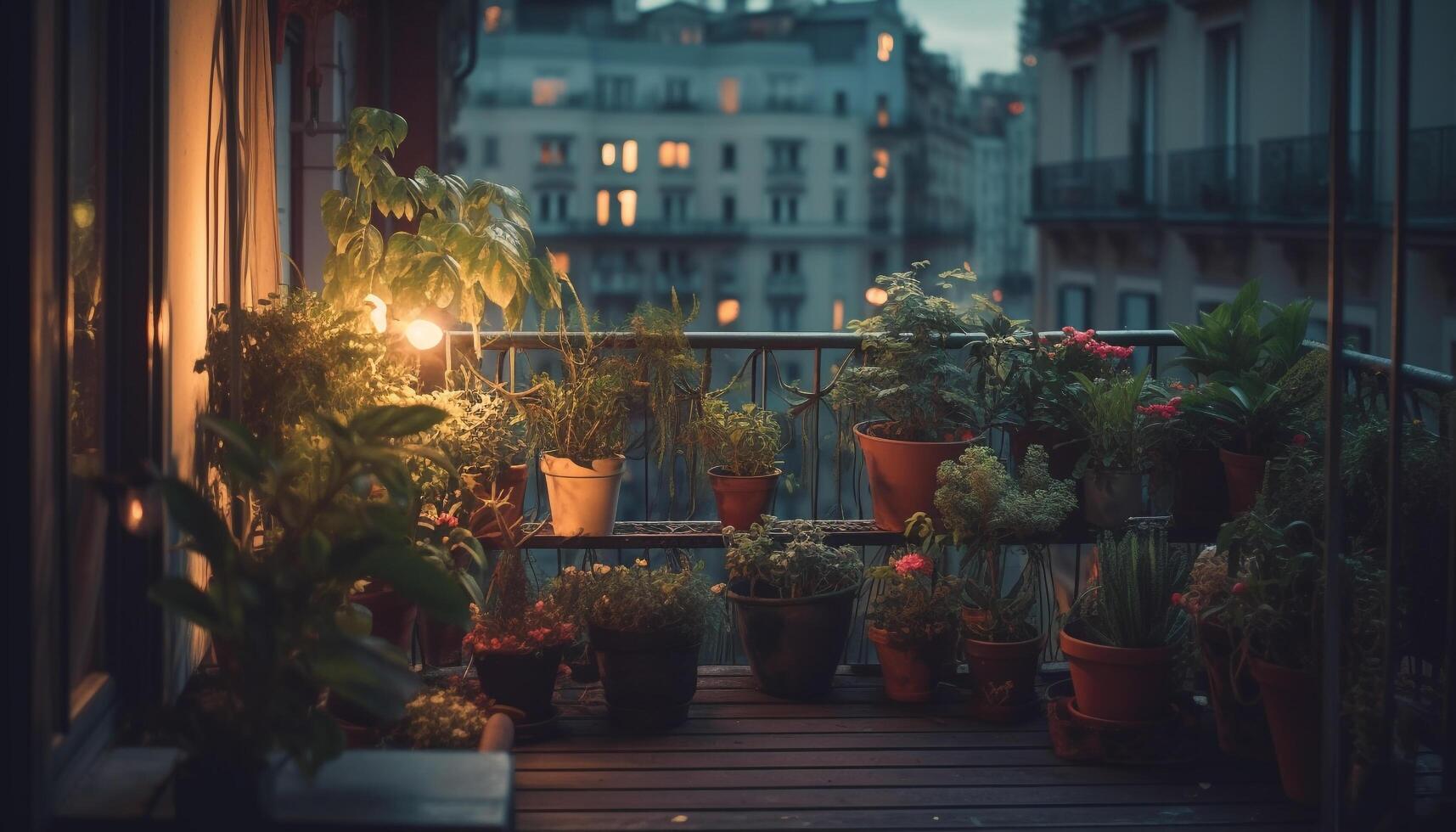 natureza frescor ilumina cidade vida através janela às crepúsculo gerado de ai foto