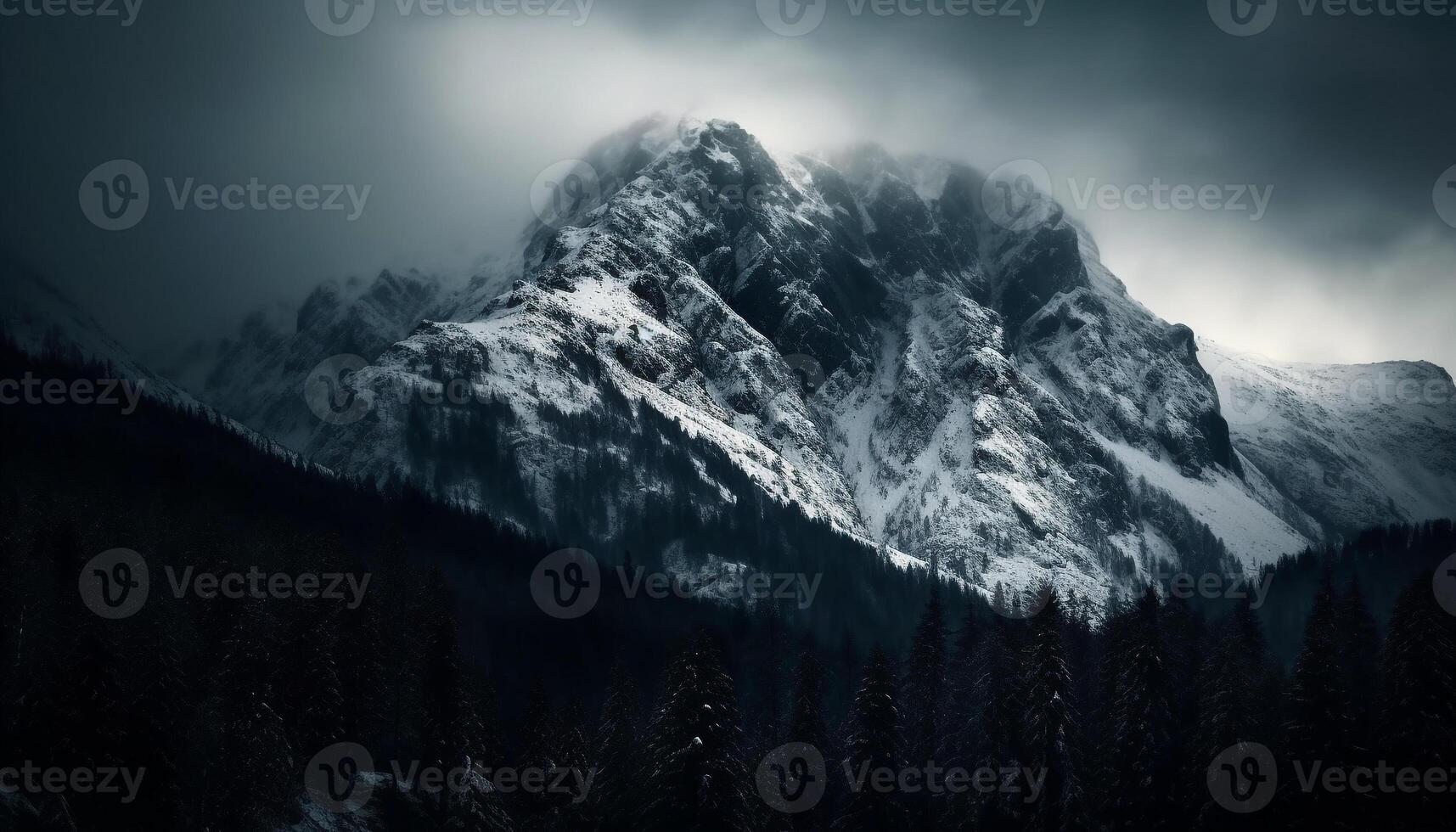 majestoso montanha faixa, tranquilo cena, congeladas água, panorâmico beleza gerado de ai foto