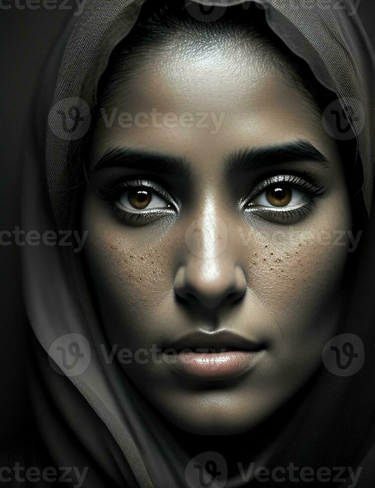 retrato do uma lindo muçulmano mulher foto