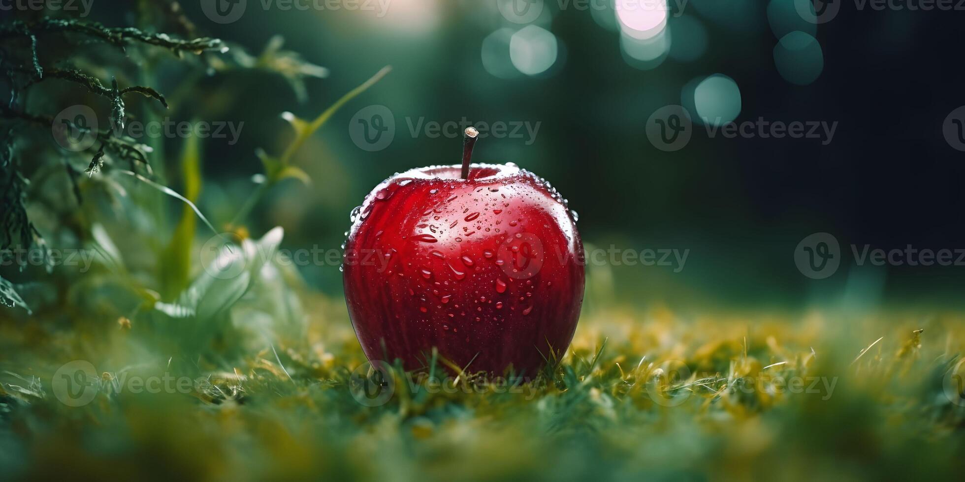 fresco vermelho maçã em verde grama. generativo ai foto