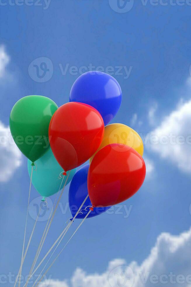colorida balões vôo sobre céu fundo foto