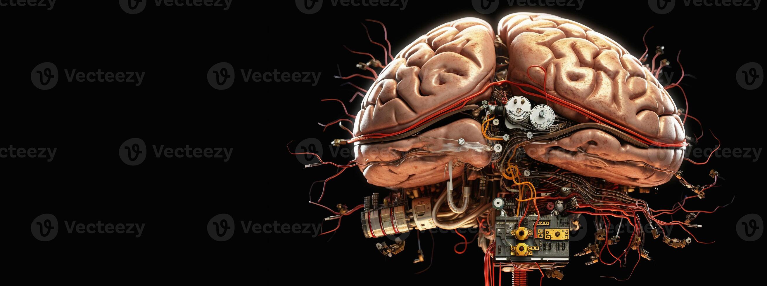 generativo ai, humano cérebro e artificial inteligência conceito, grande dados em processamento, computador placa-mãe. Educação, conhecimento e criatividade foto