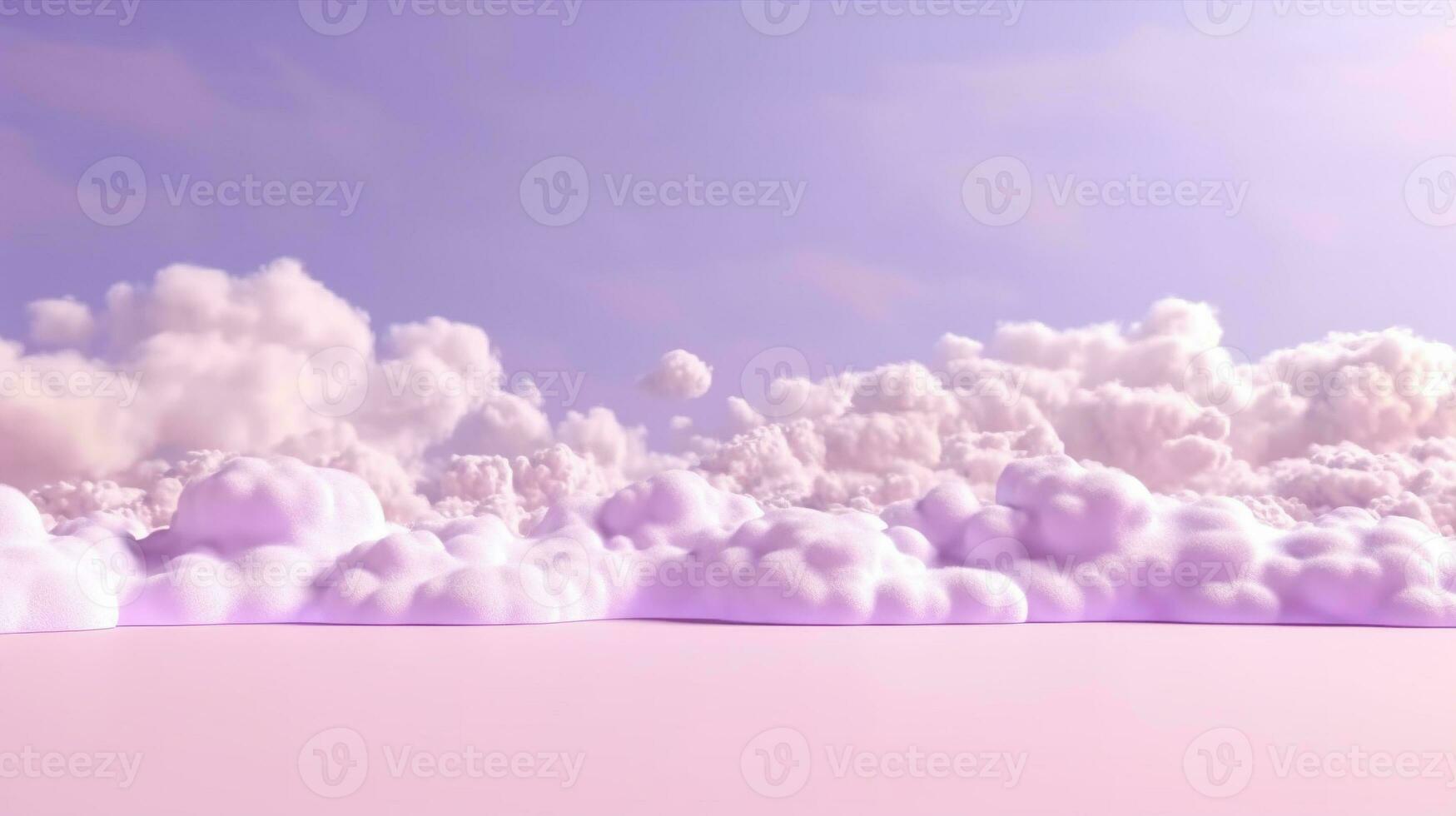 generativo ai, roxo, digital lavanda cor fantástico 3d nuvens em a chão, céu e panorama. □ Gentil cores e com brilhante luzes. foto