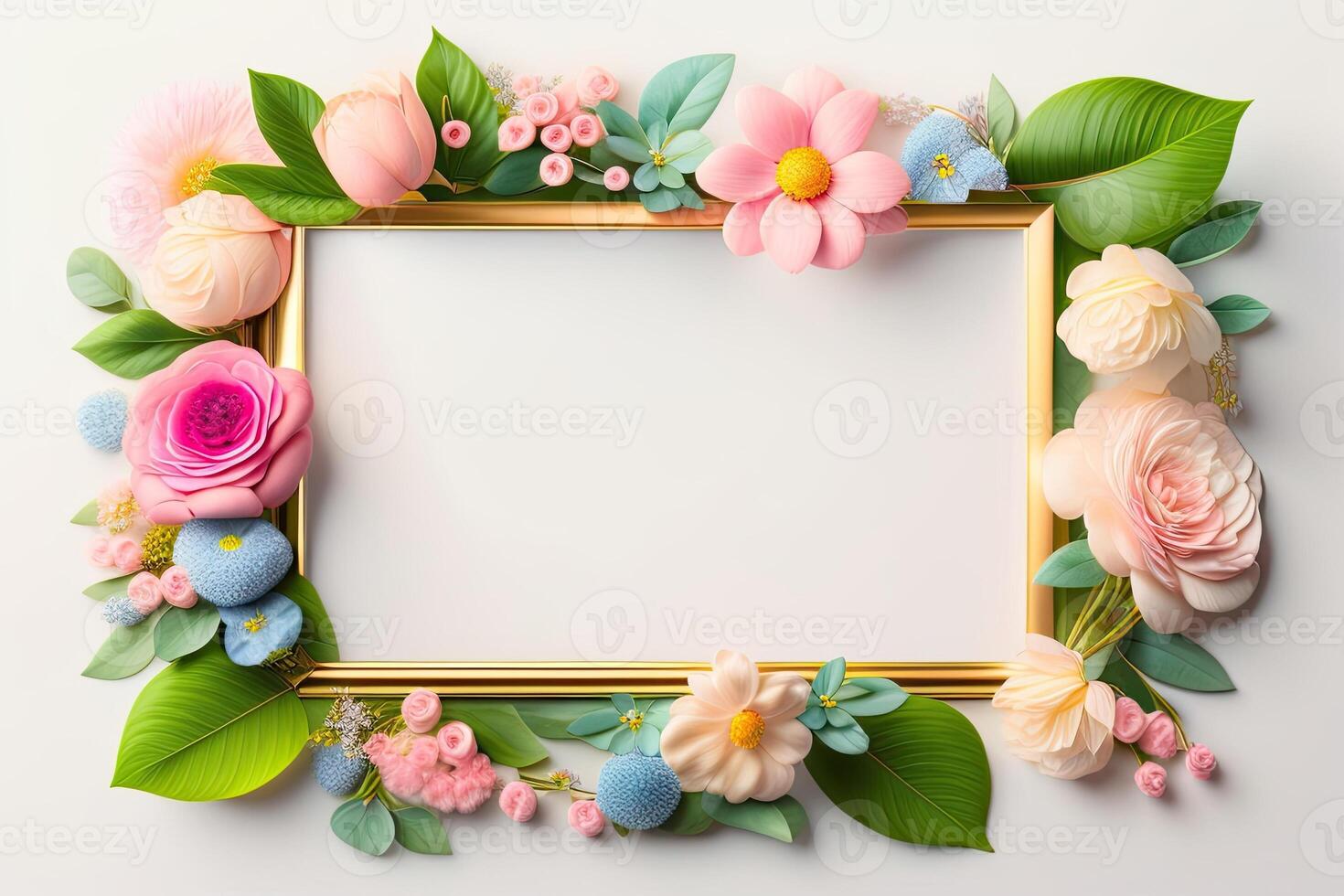 quadro, Armação fundo decorado com flor enfeite generativo ai foto