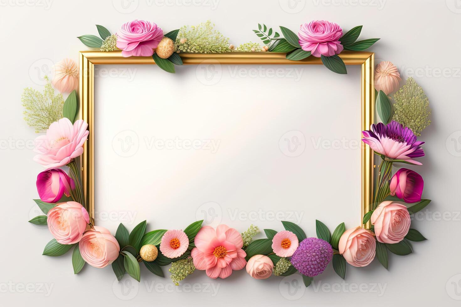 quadro, Armação fundo decorado com flor enfeite generativo ai foto