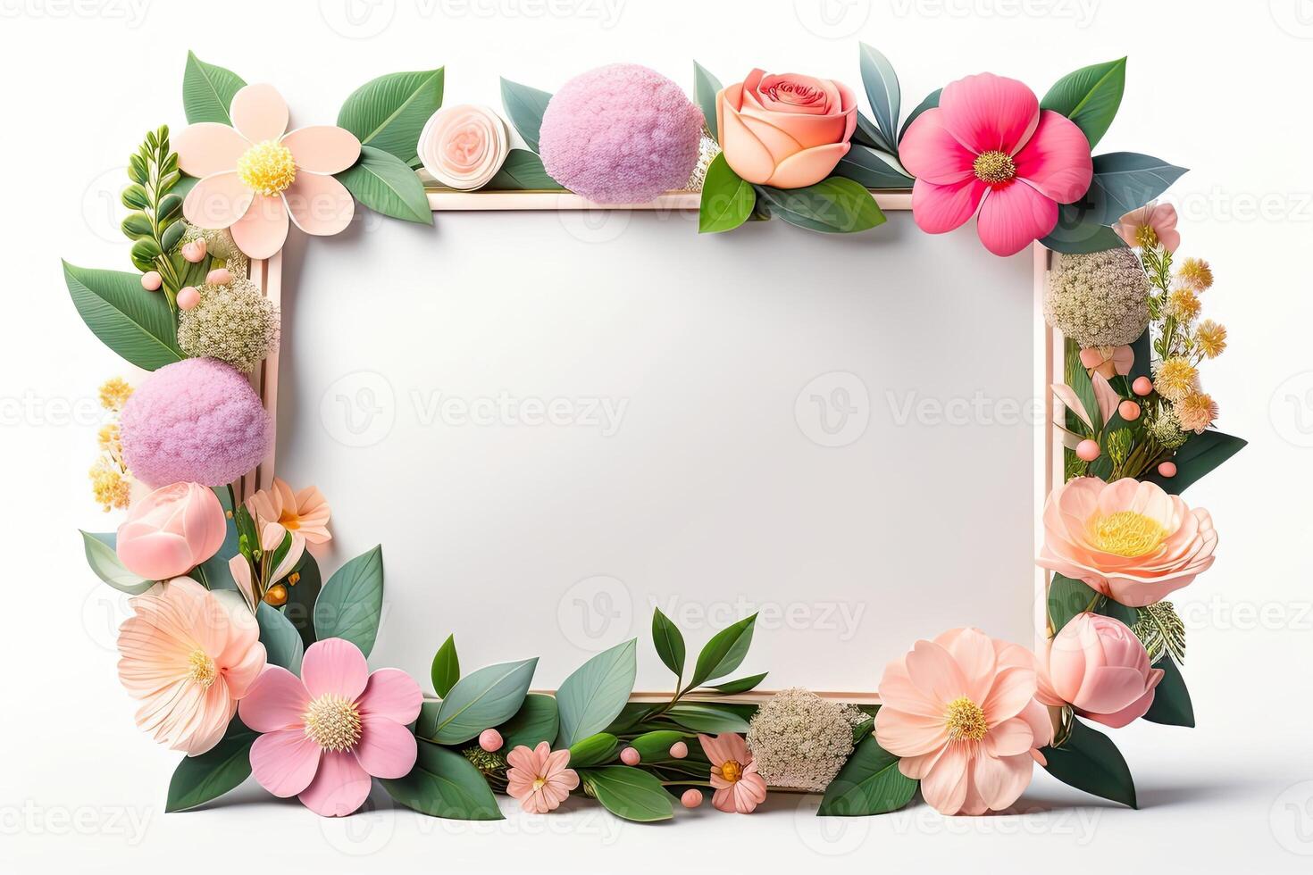 quadro, Armação fundo decorado com flor enfeite generativo ai foto