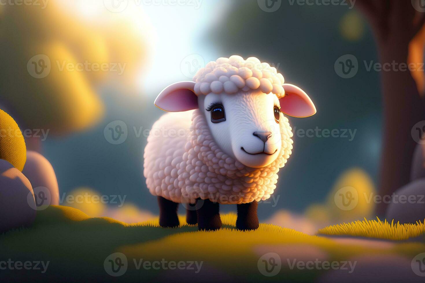 fofa pequeno branco ovelha sorridente foto