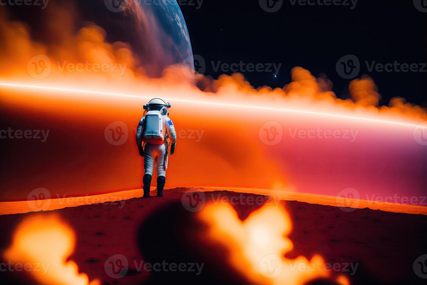 espaço ilustração. astronauta em planeta foto