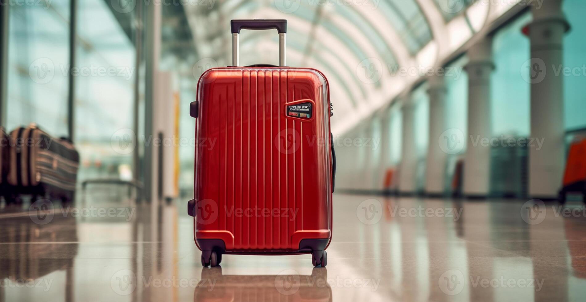 vermelho mala, bagagem às a aeroporto - ai gerado imagem foto