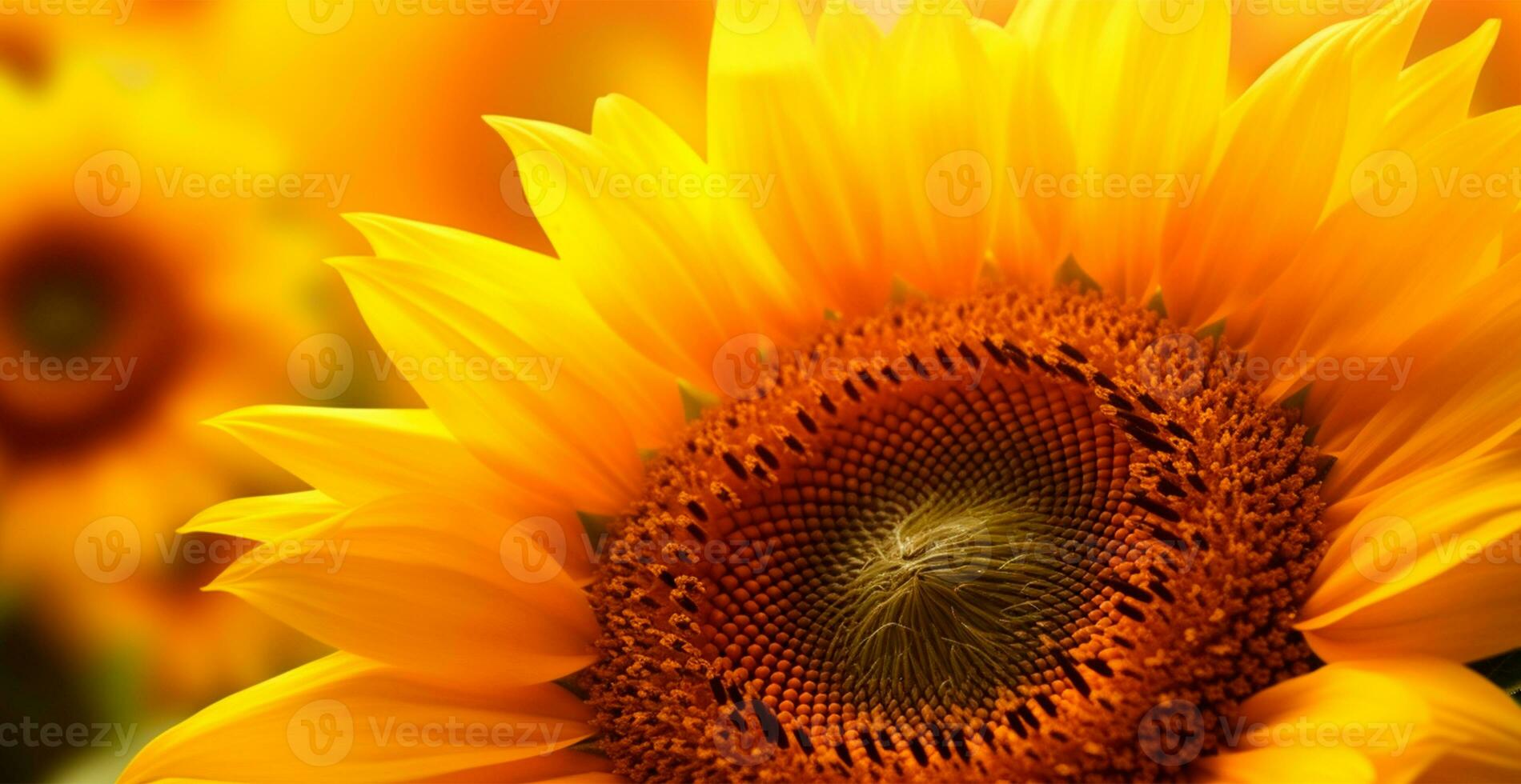 campo do girassóis dentro florescer, quente ensolarado verão, macro tiro - ai gerado imagem foto