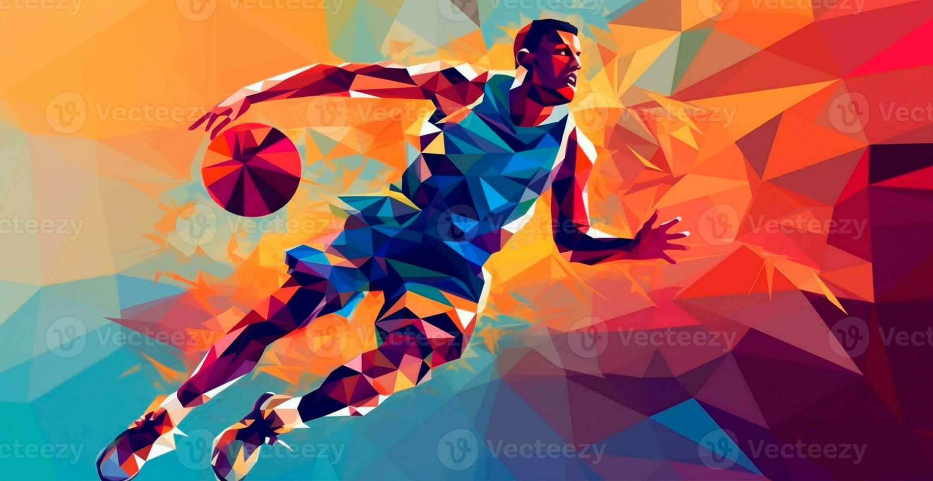 abstrato basquetebol panorâmico fundo, basquetebol jogador com bola - ai gerado imagem foto