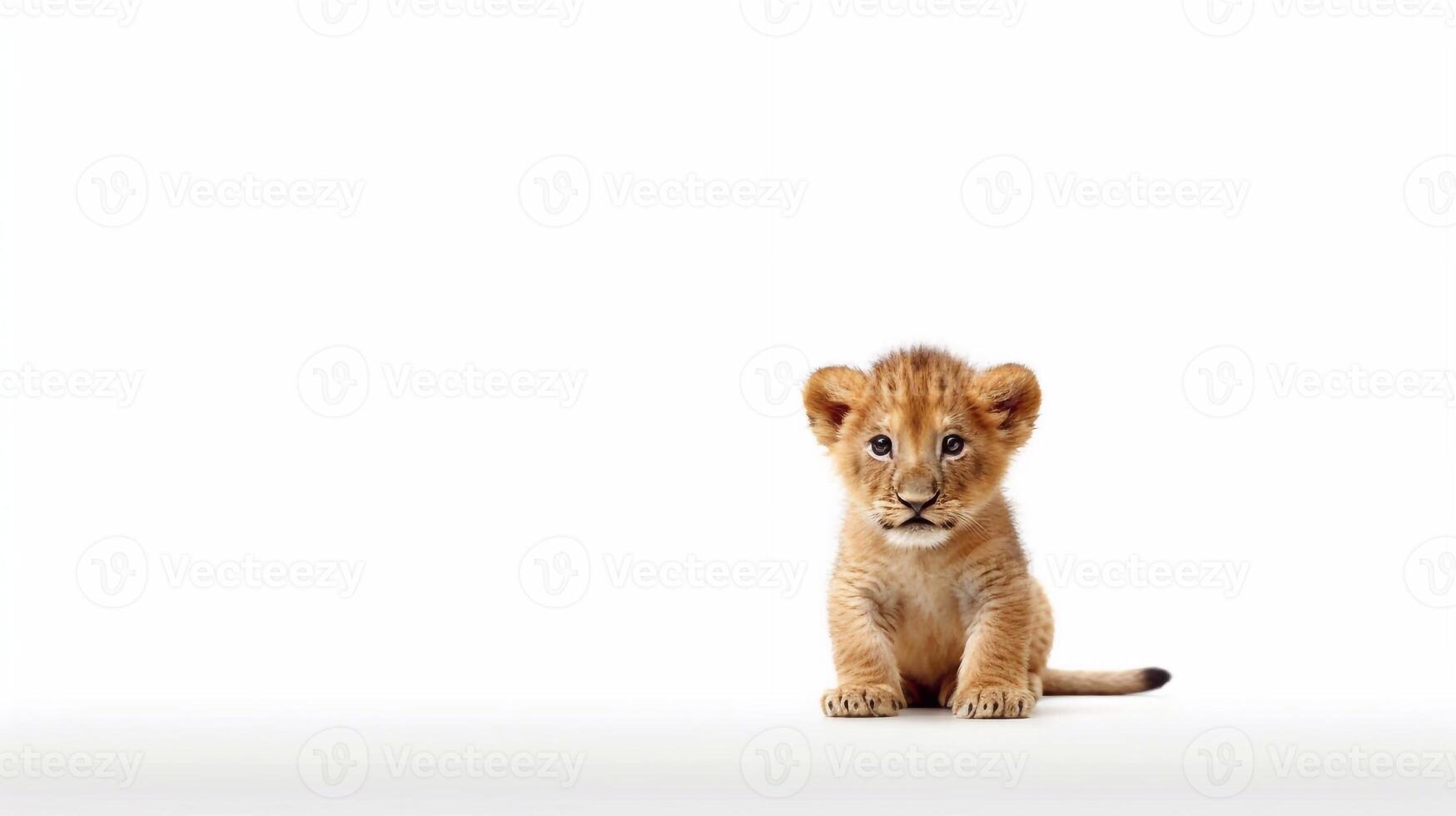 pequeno leão em branco fundo com cópia de espaço - generativo ai foto