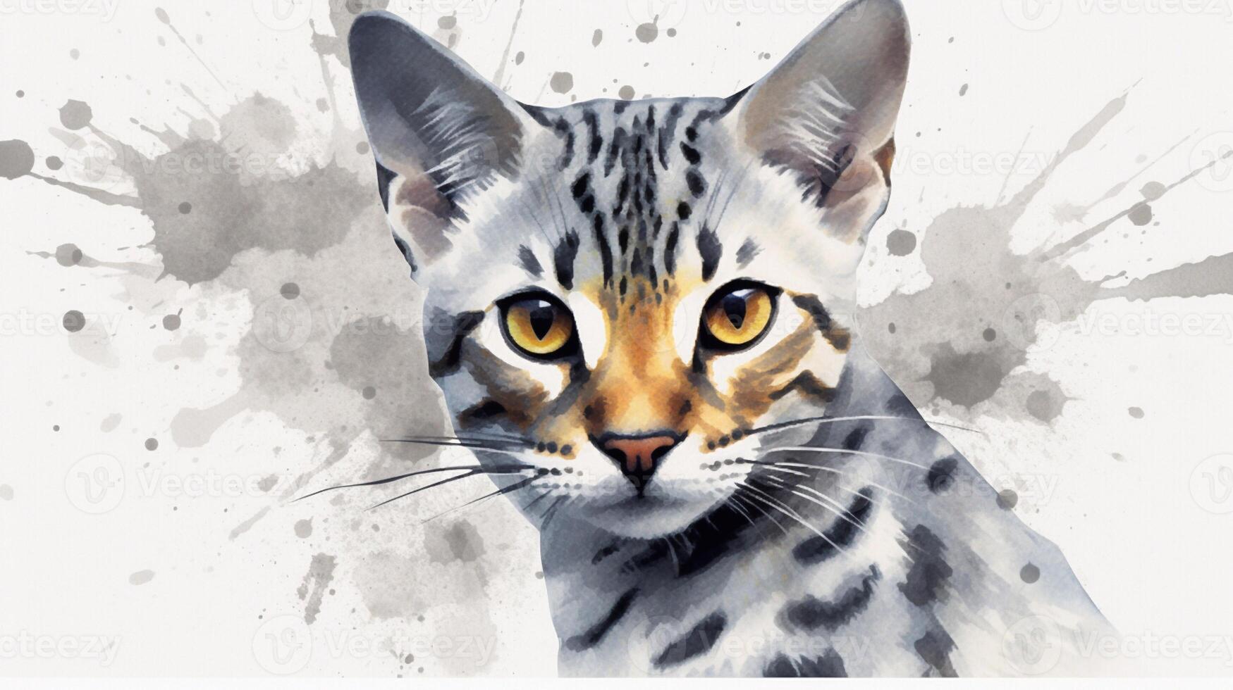 Bengala gato digital aguarela pintura em branco fundo. generativo ai foto