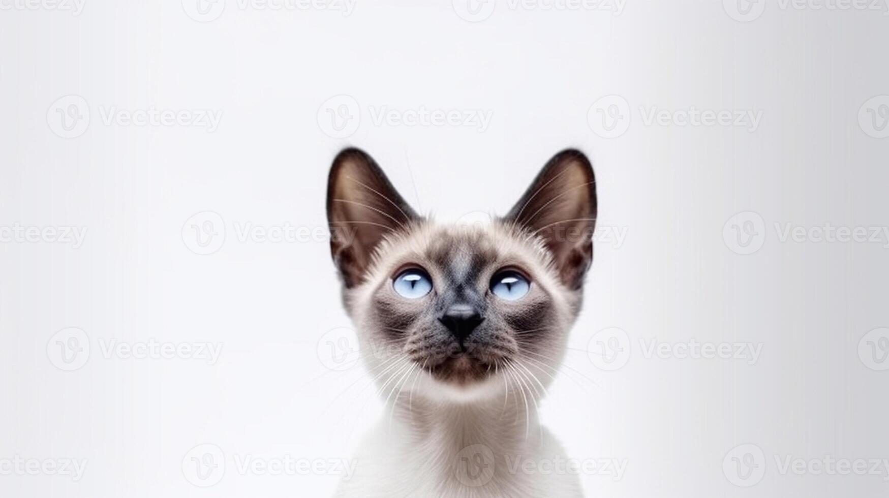 siamês gato com azul olhos em branco fundo. cópia de espaço. generativo ai foto