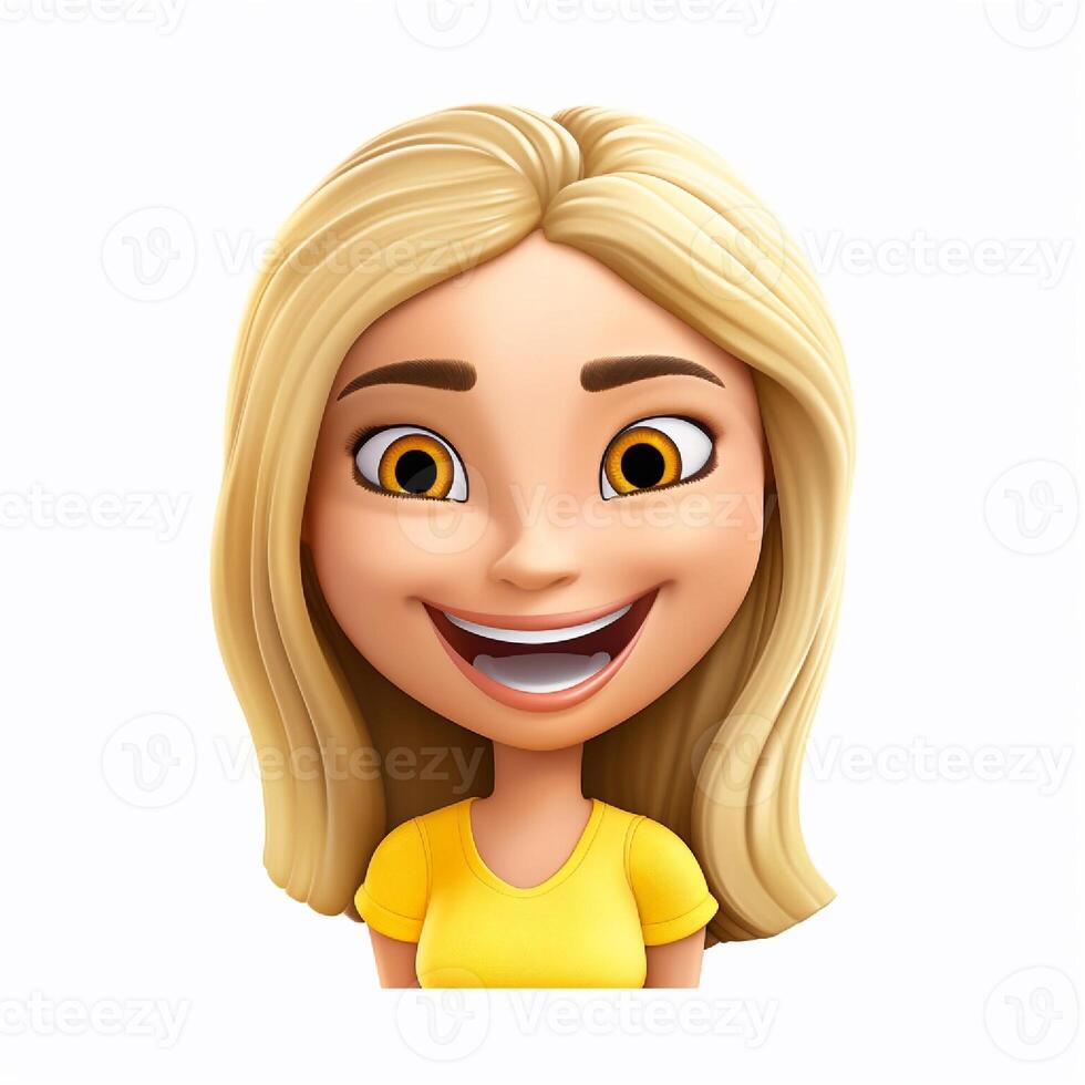 3d ilustração do fofa sorridente menina em branco fundo. generativo ai foto