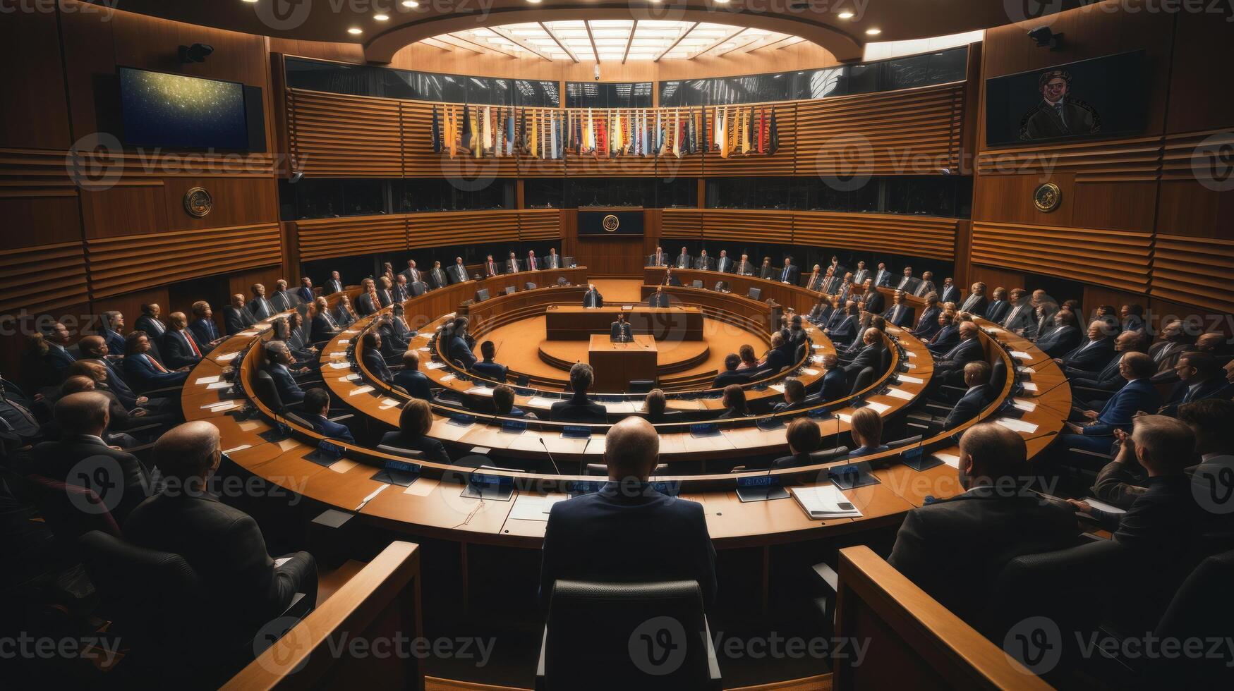 alto falante dando uma conversa às auditório. internacional conferência. público corredor. generativo ai. foto