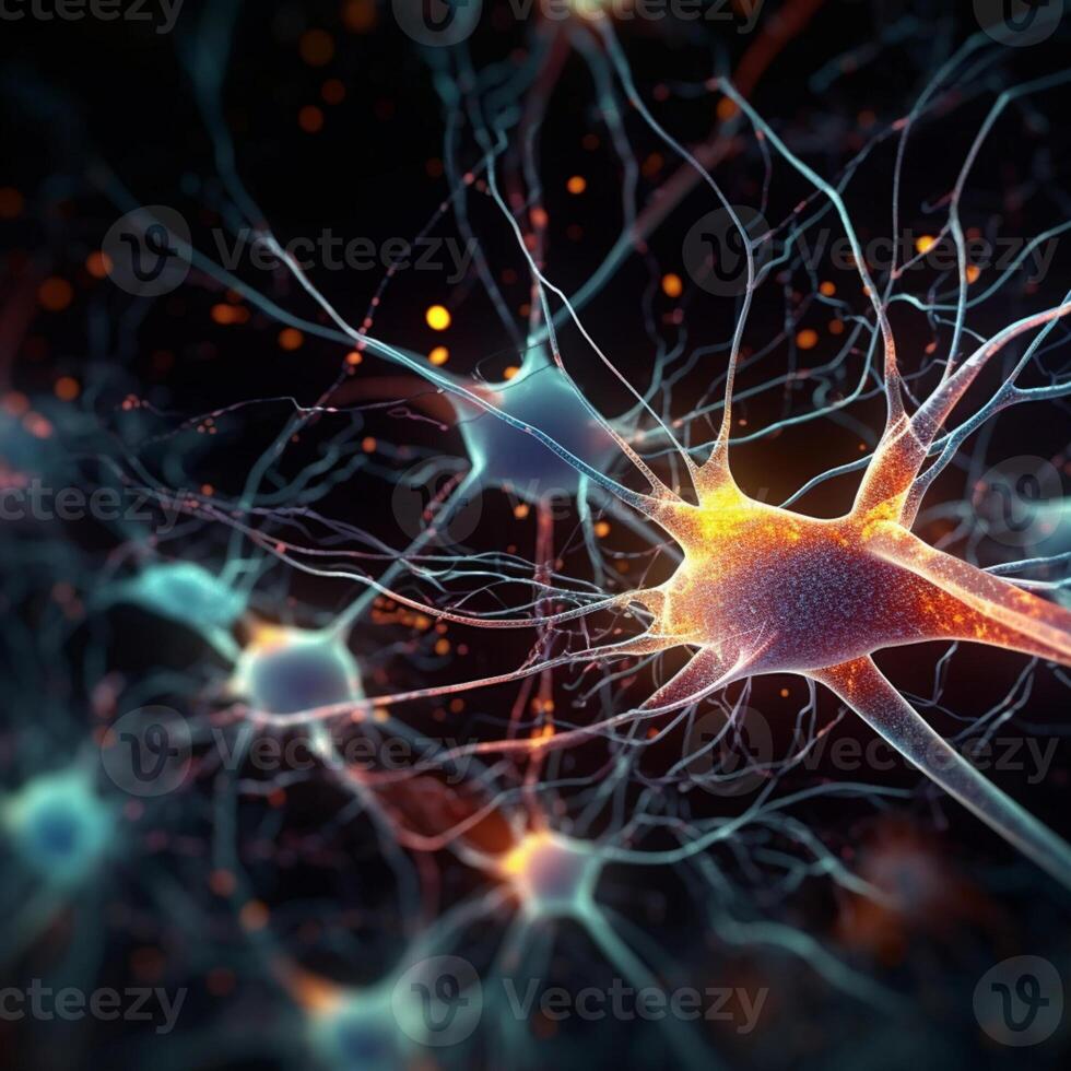 neurônios e sinapse gostar estruturas representando cérebro química, generativo ai foto