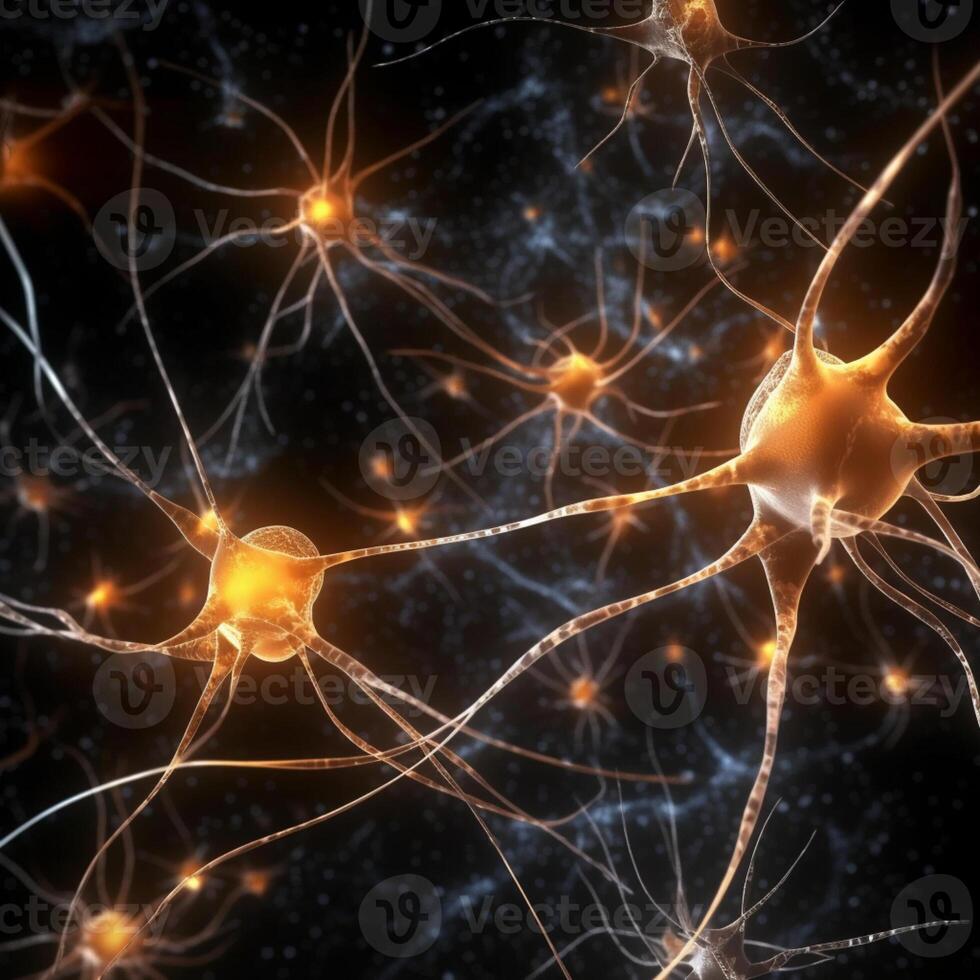 neurônios e sinapse gostar estruturas representando cérebro química, generativo ai foto