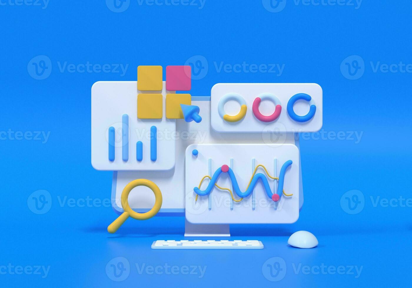 3d seo otimização, rede analytics e seo marketing conceito. 3d render ilustração foto