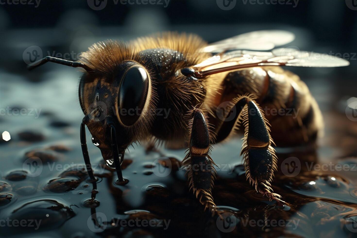 pólen inseto abelha vibrante macro amarelo natureza fechar-se fundo ouro mel. generativo ai. foto