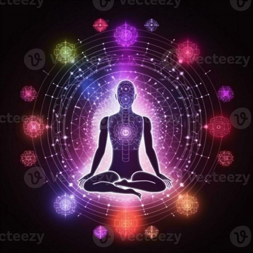 zen ioga energia silhueta meditação chakra espiritual pose aura paz. generativo ai. foto