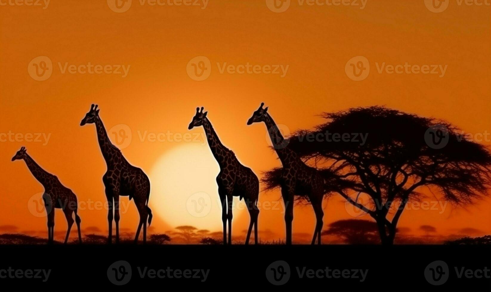 girafa silhueta África natureza safári selvagem elefante pôr do sol animal animais selvagens. generativo ai. foto