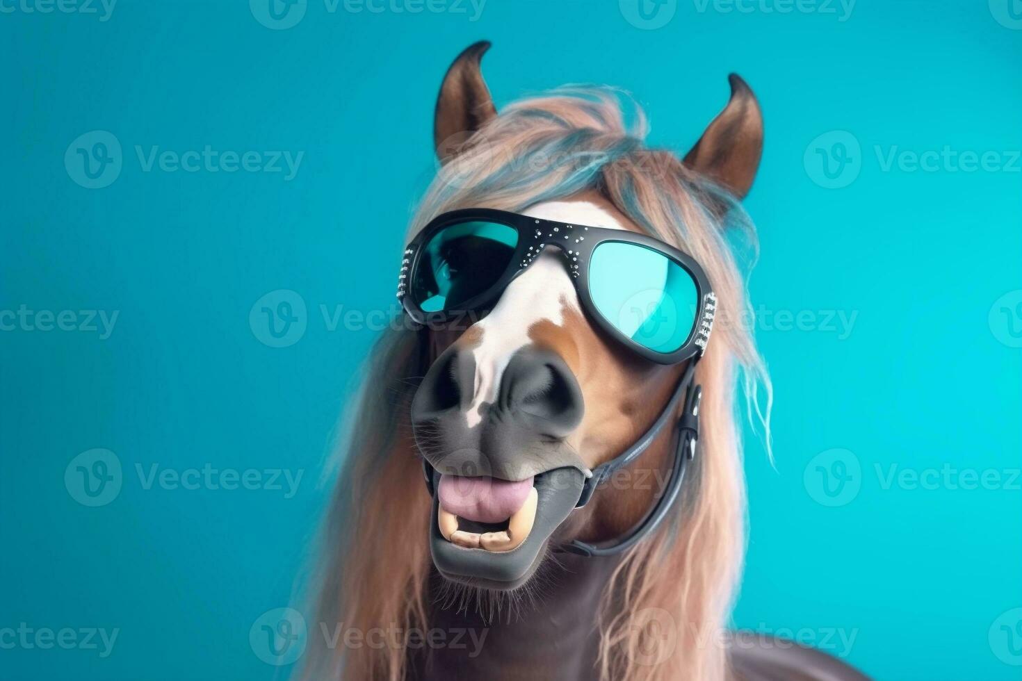 animal oculos de sol colorida fundo arte retrato sorrir Diversão óculos engraçado cavalo. generativo ai. foto