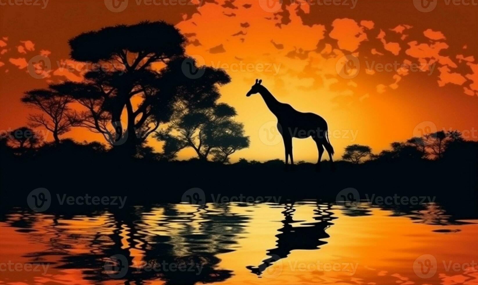 animal silhueta selvagem elefante safári natureza animais selvagens girafa África pôr do sol. generativo ai. foto