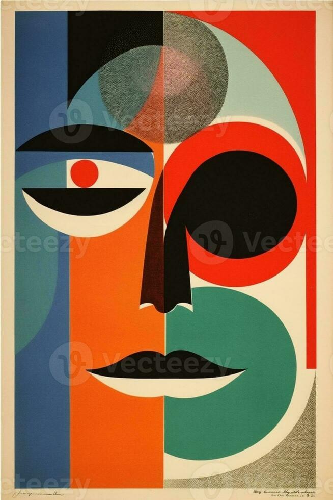 vintage Projeto círculo abstrato vermelho poster ilustração retro arte olho. generativo ai. foto