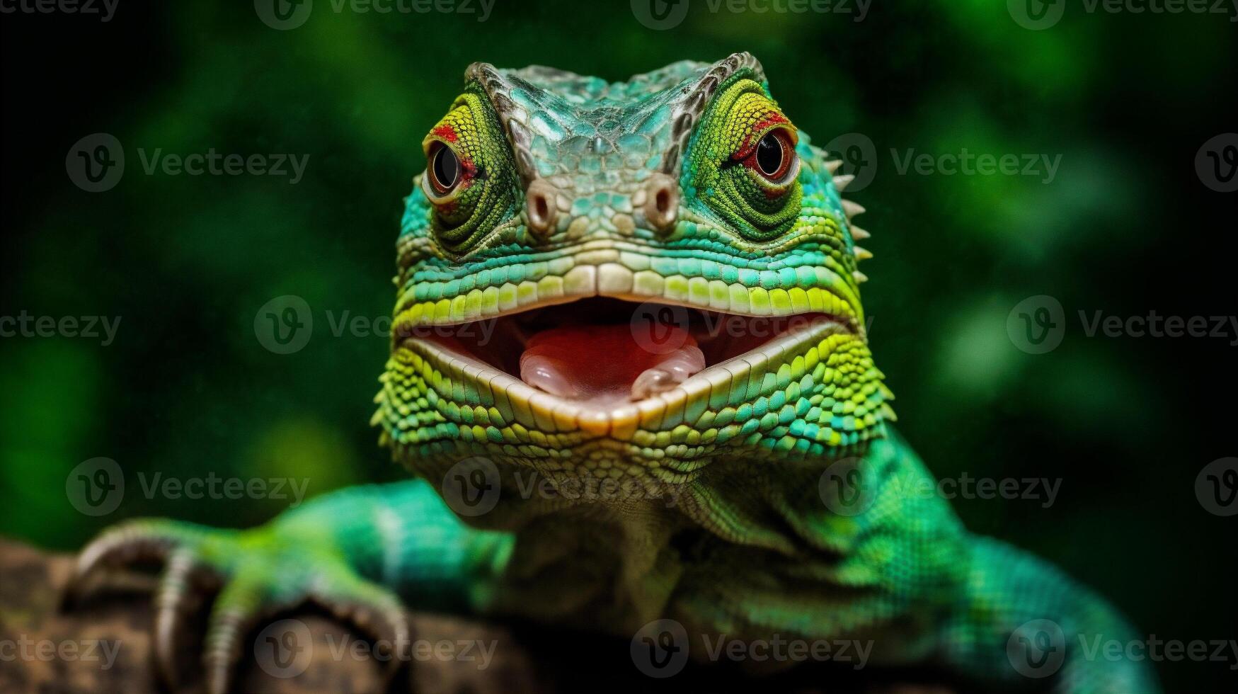 escala animais selvagens óculos réptil retrato iguana animal fechar-se verde lagarto. generativo ai. foto