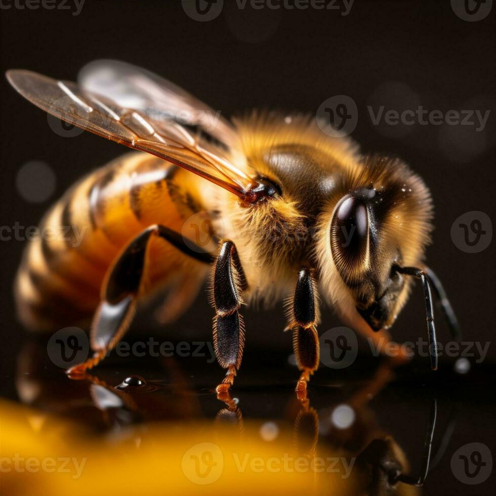 fechar-se remédio inseto querida fundo natureza ouro macro abelha amarelo pólen. generativo ai. foto