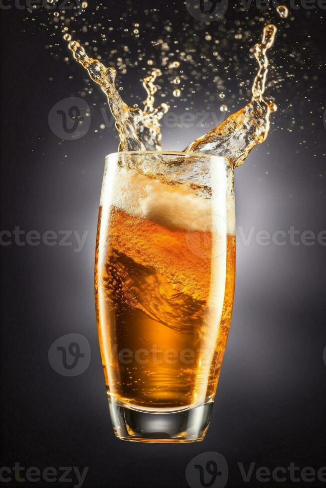 gradiente Cerveja respingo beber álcool fundo esguichar bolha espuma vidro frio. generativo ai. foto