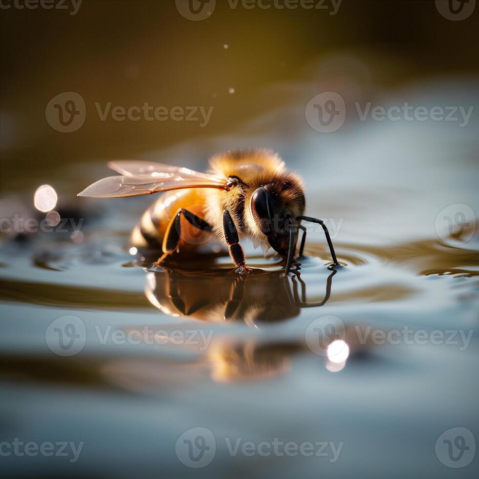 natureza fechar-se amarelo animal ouro abelha inseto querida fundo macro pólen. generativo ai. foto