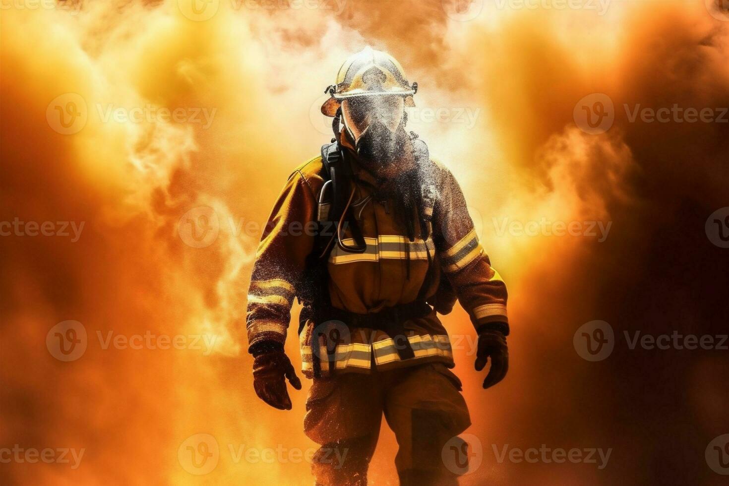 emergência bombeiro fumaça equipamento bombeiro uniforme resgate fogo segurança lutador. generativo ai. foto