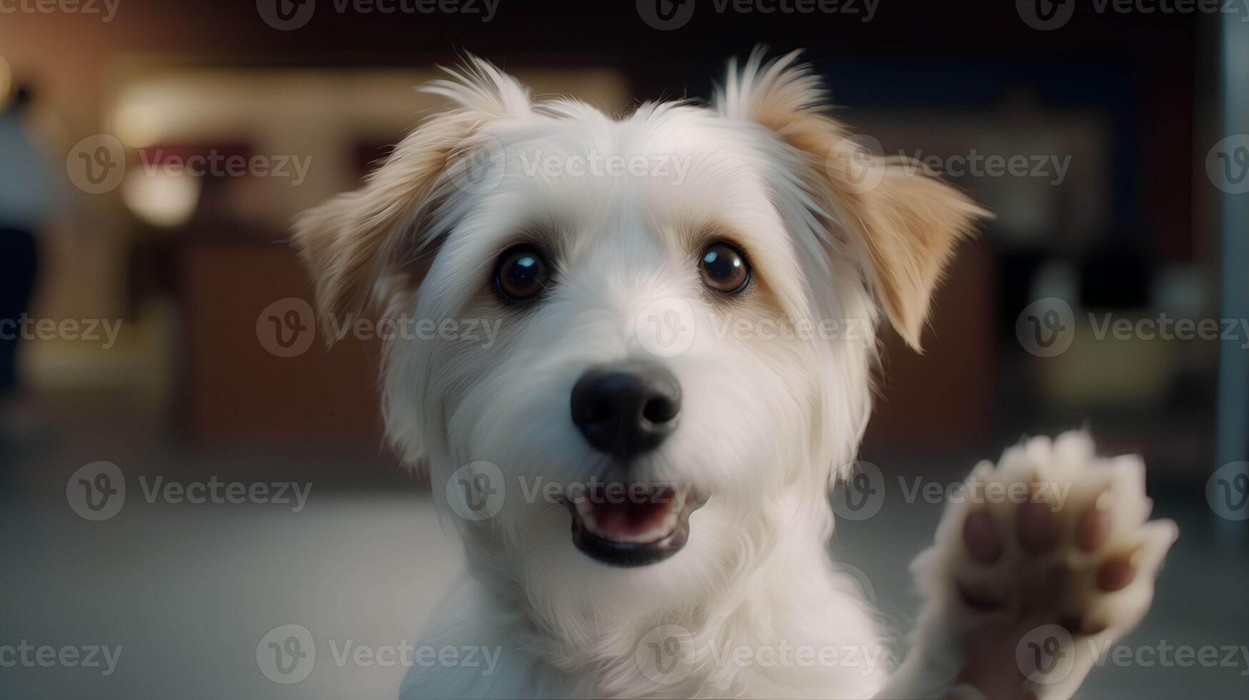 fofa branco cachorro acenando dele pata. generativo ai. foto