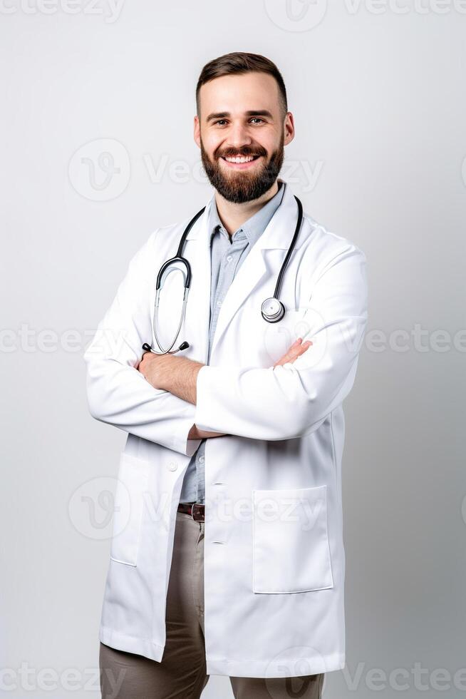 ai gerado retrato do uma médico vestindo médico roupão foto