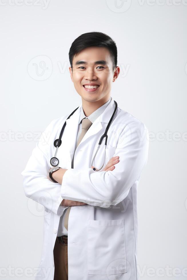 ai gerado retrato do uma médico vestindo médico roupão foto