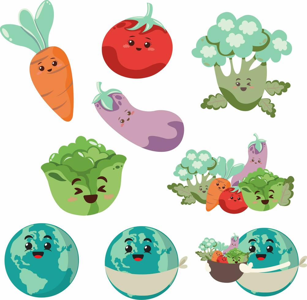 desenho animado vegetal personagens coleção. conceito mundo Comida e saudável ilustração foto