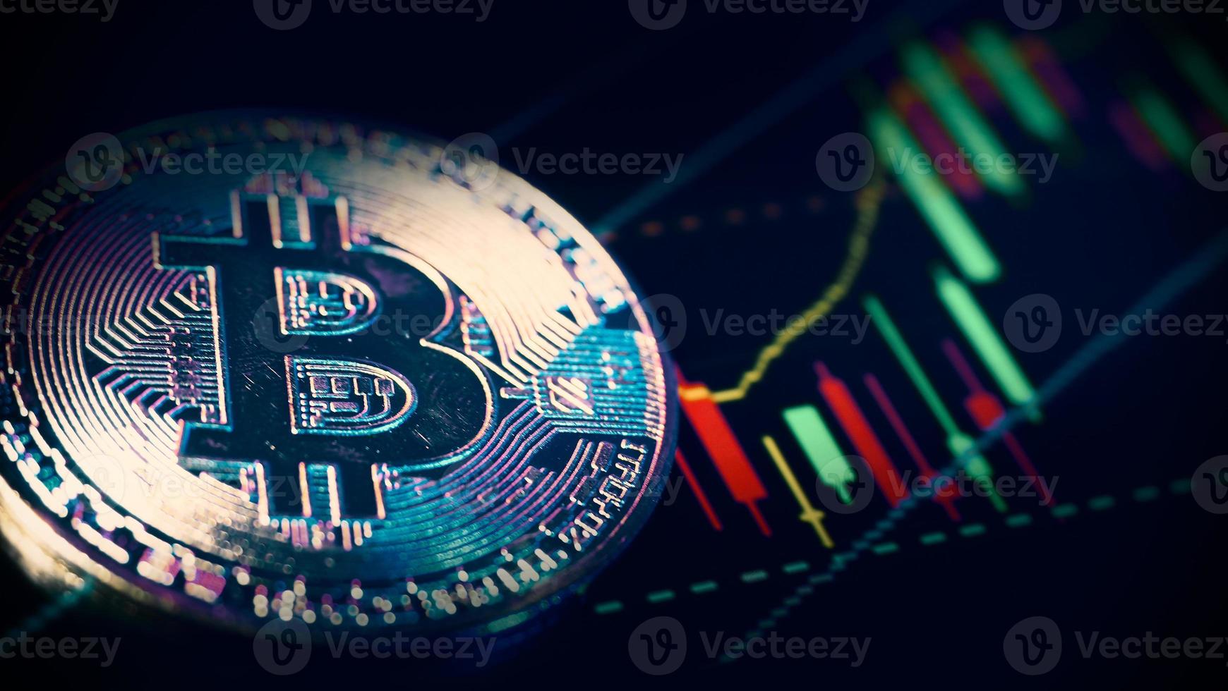 bitcoin criptomoeda e barra gráfica do mercado de ações foto