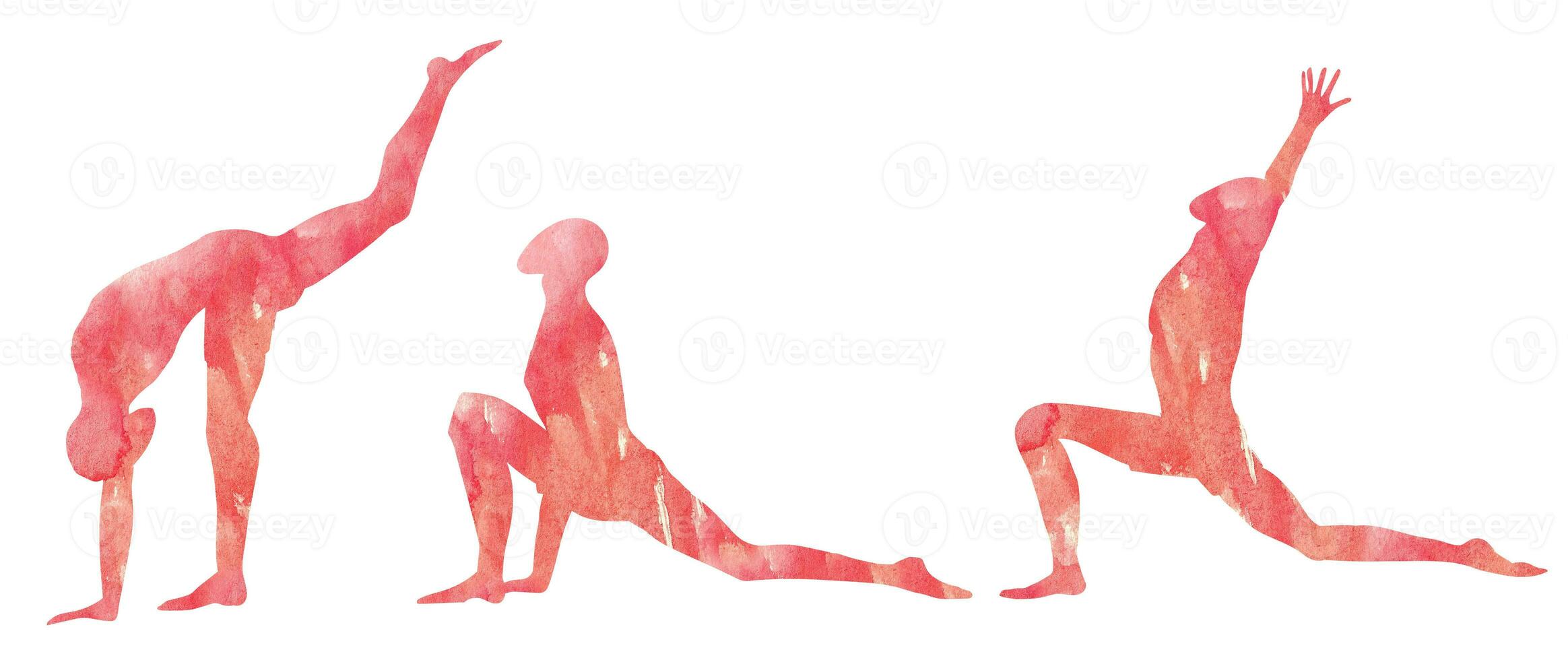 conjunto do asanas do ioga prática surya namaskar ou saudação para a Sol ou Sol saudação. manter calma. aguarela ilustração. silhuetas. foto