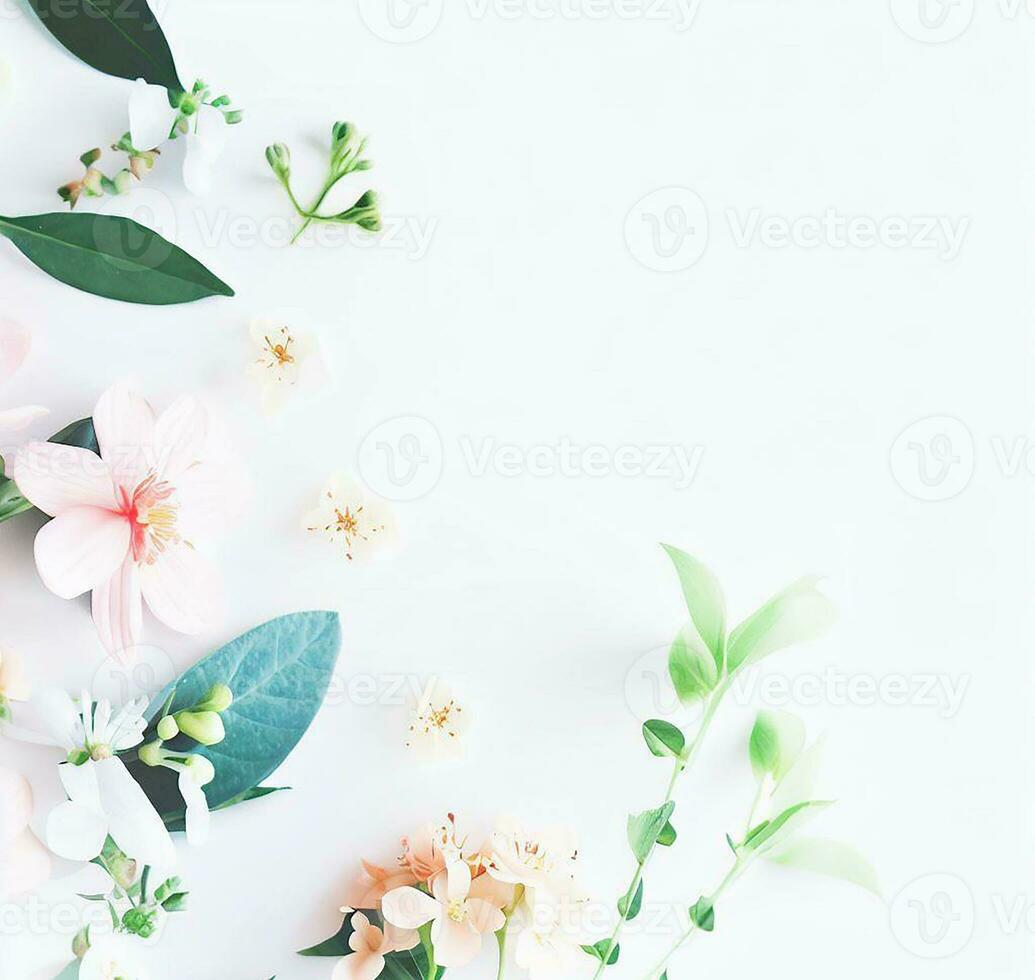 flores e folhas em branco ai gerar foto