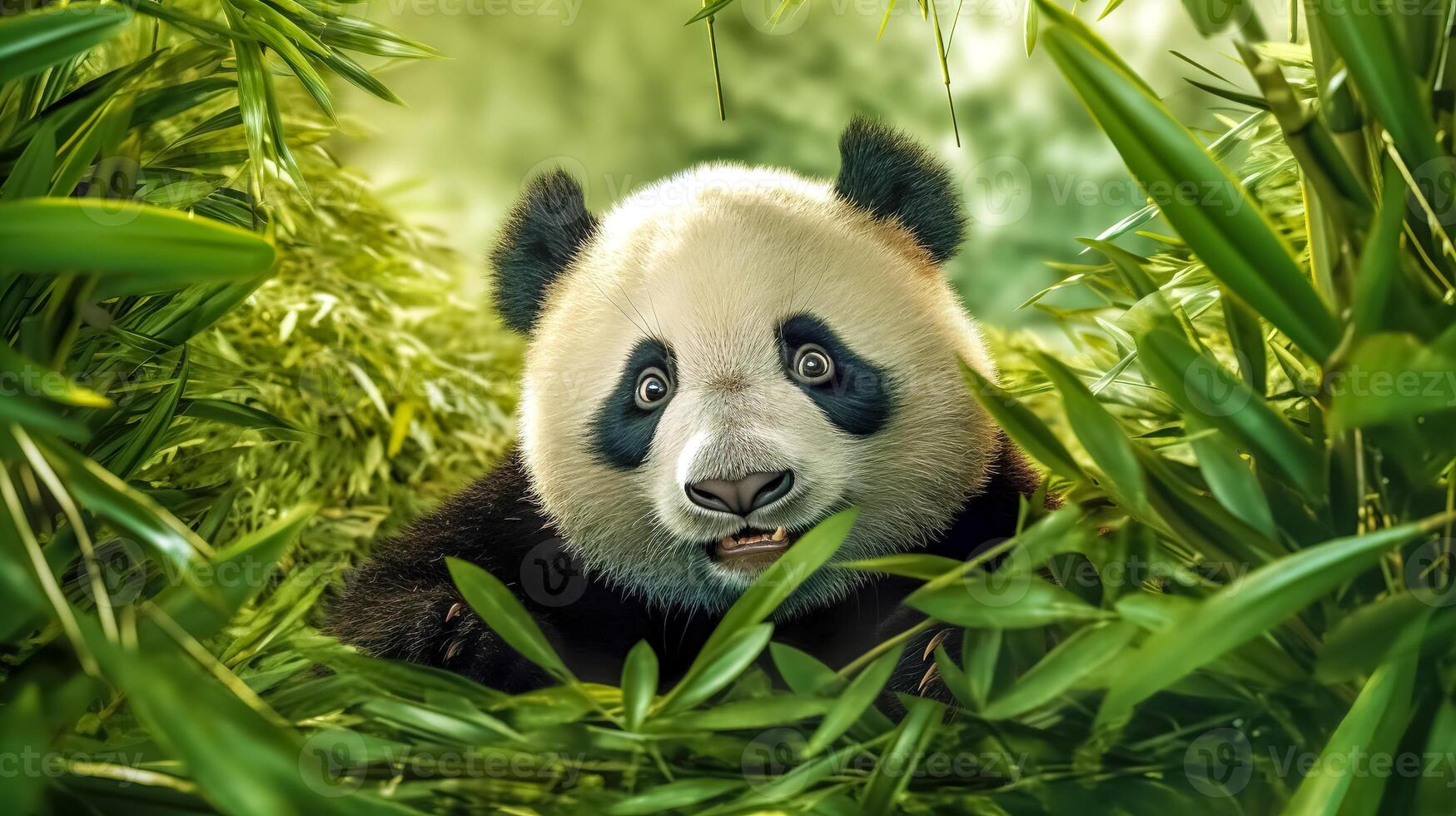 panda dentro bambu floresta dentro natureza, bandeira fez com generativo ai foto